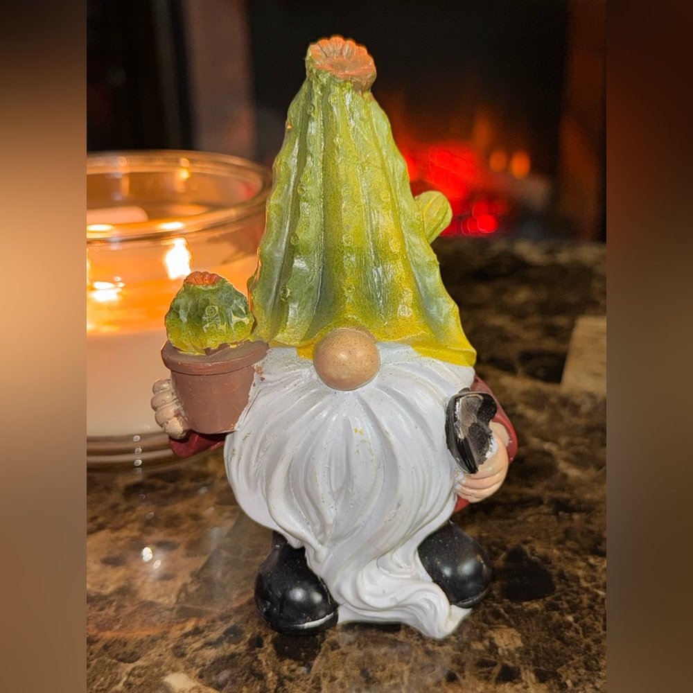 🧙‍♂️🌵 Gnome with Cactus Planter Figurine